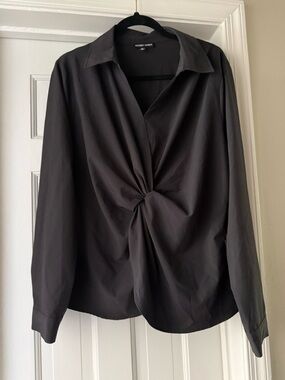Modern Works Black Twist-Front Long-Sleeve Blouse